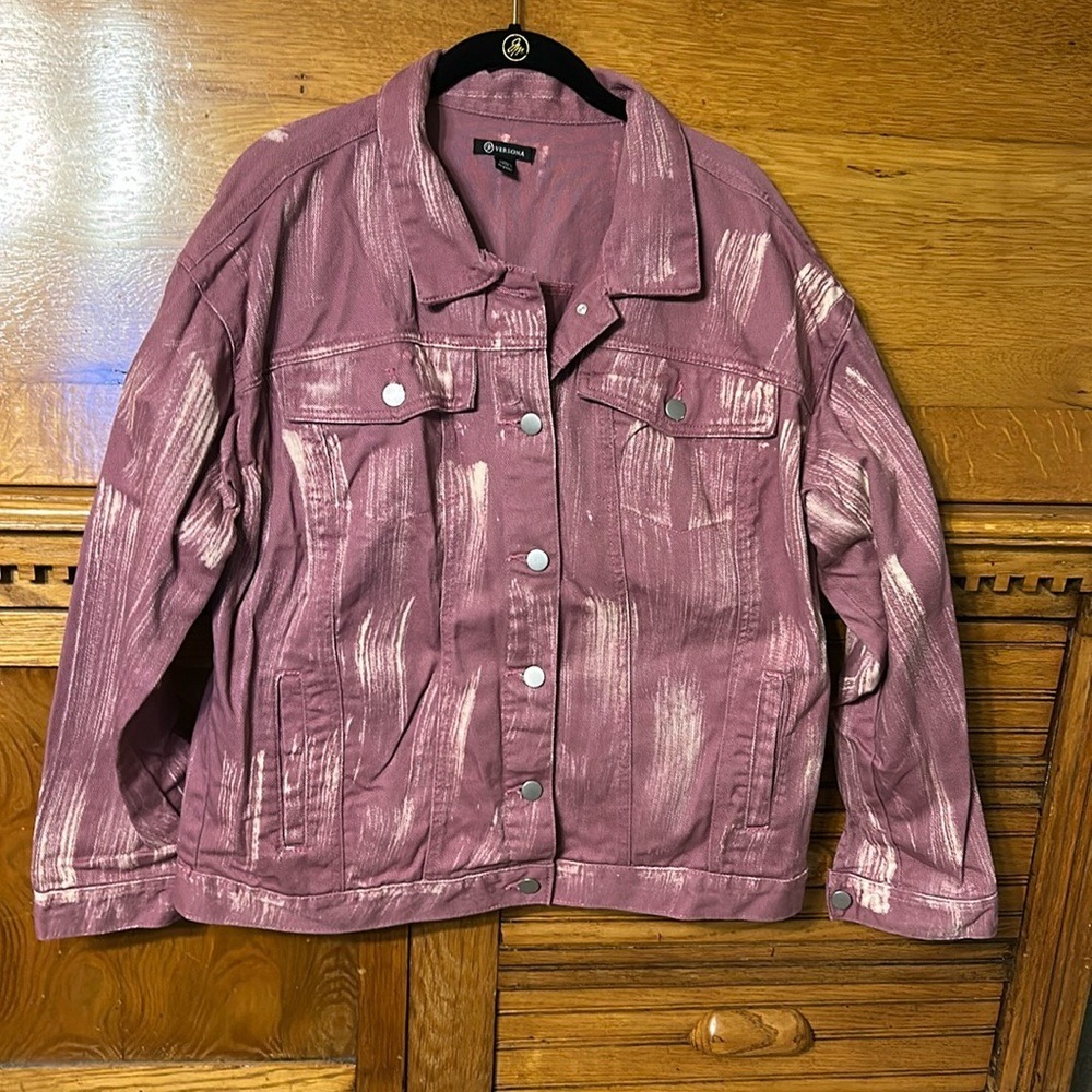 Versona Y2K Streetwear Mauve Bleach Brushstroke Denim Jacket Cyber Grunge Indie